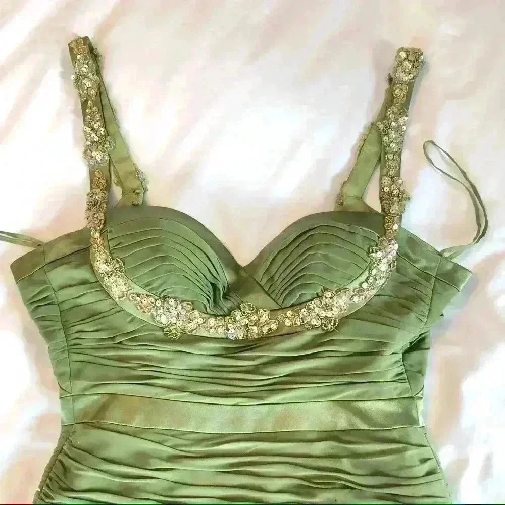 Green Ruched Mini Dress - Picture 6 of 8